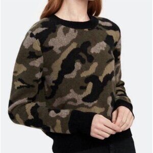 NEW! Anthropologie Cloth & Stone Fuzzy Camo Sweater Green Black Size L